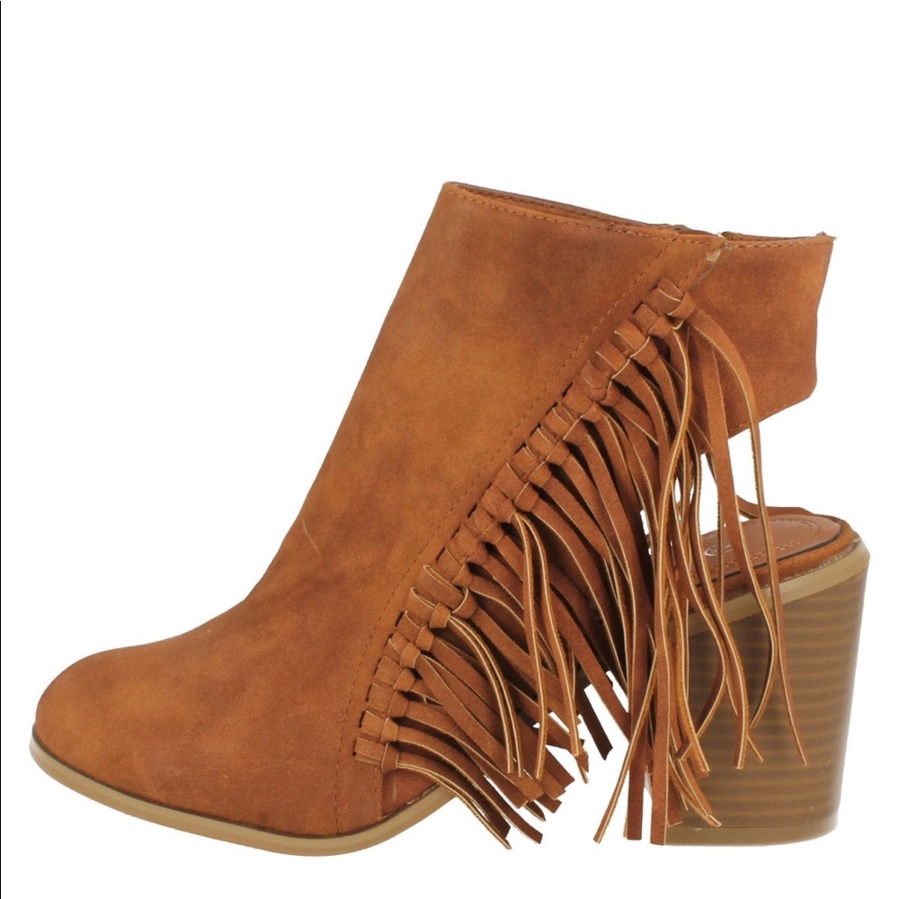 Ladies Spot On Cut Out/fringed Heel Ankle Boots